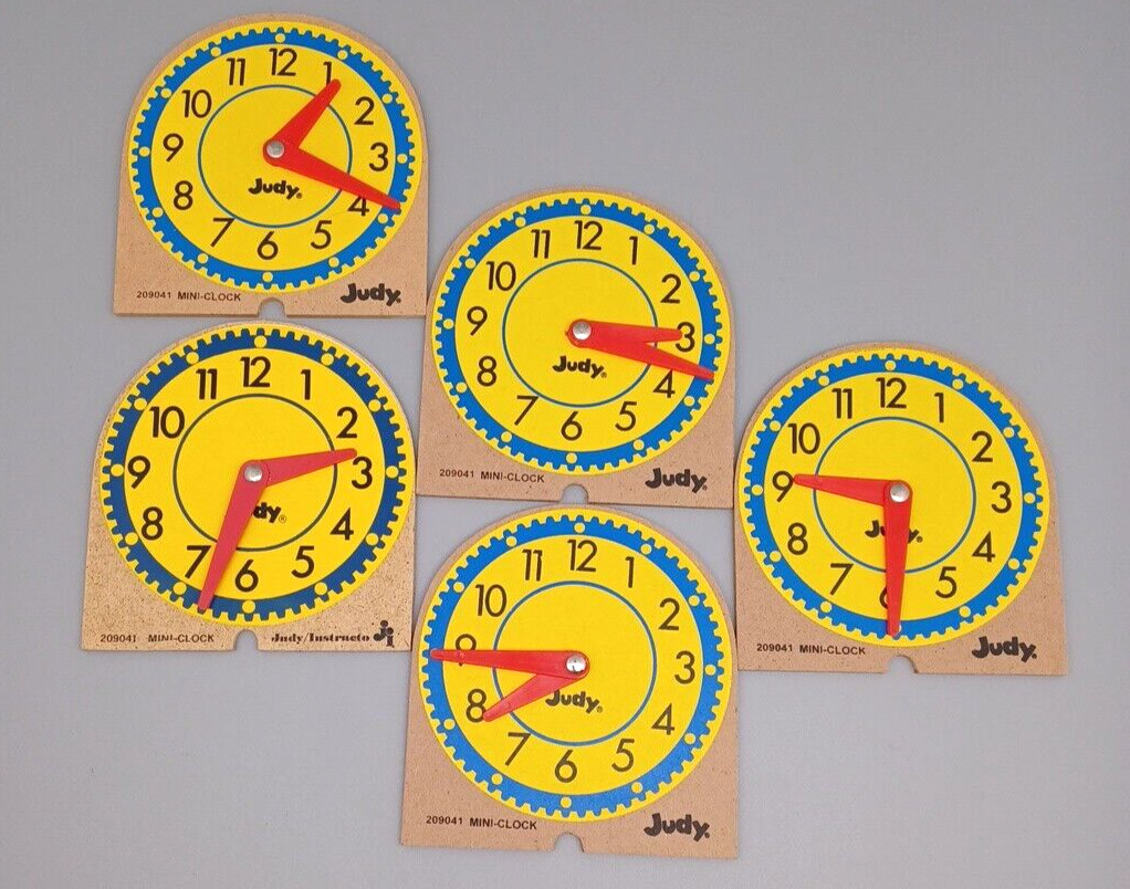 Lot of 5 Judy Instructional Analog Teaching Mini Clocks