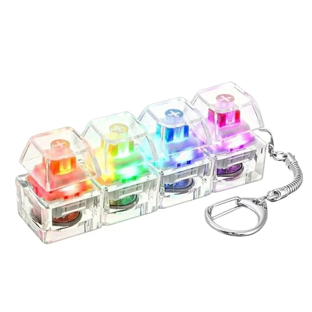 Keyboard Fidget Toy 4 Key Light Up 7 Color Glowing Clicky Stress Relief Keychain
