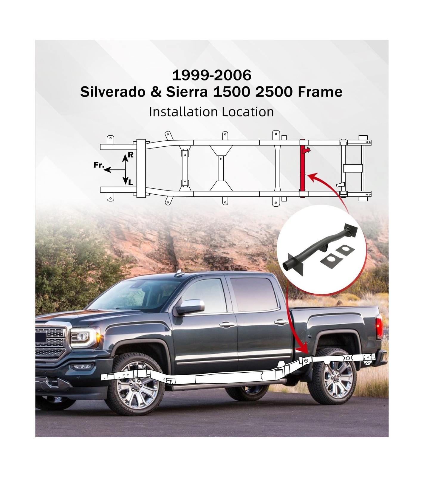ELITEWILL Rear Fuel Tank Support Crossmember Fit for 1999-2006 Chevy Silverad…