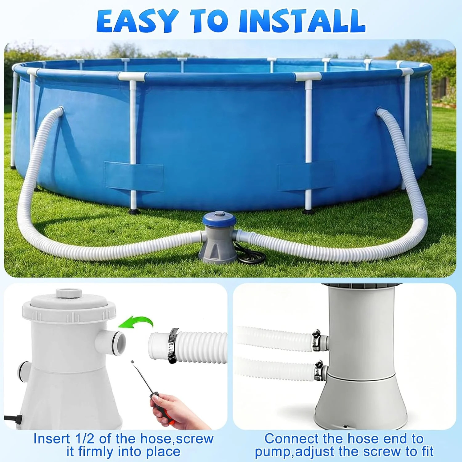 2Pack Pool Pump Replacement Hose for Above Ground Pools, 1.25 x 59 Inch Pool Fil