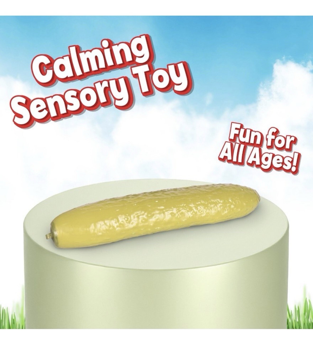 Sunny Days Squeezy Pickle – 5″ Squishy Stress Toy, Sensory Fidget, In Hand