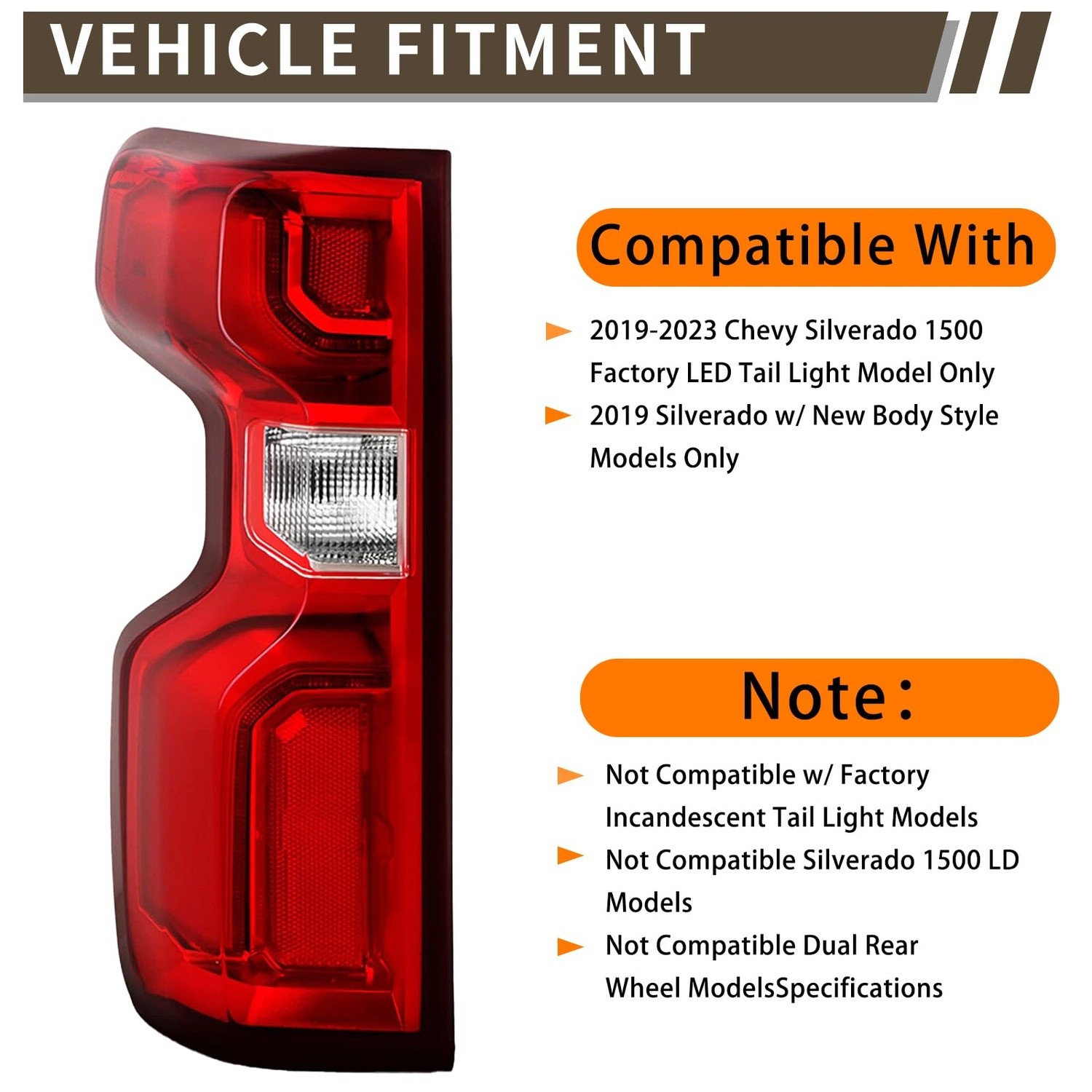 Left LED Tail Lamp for Chevy Silverado 2019-2023