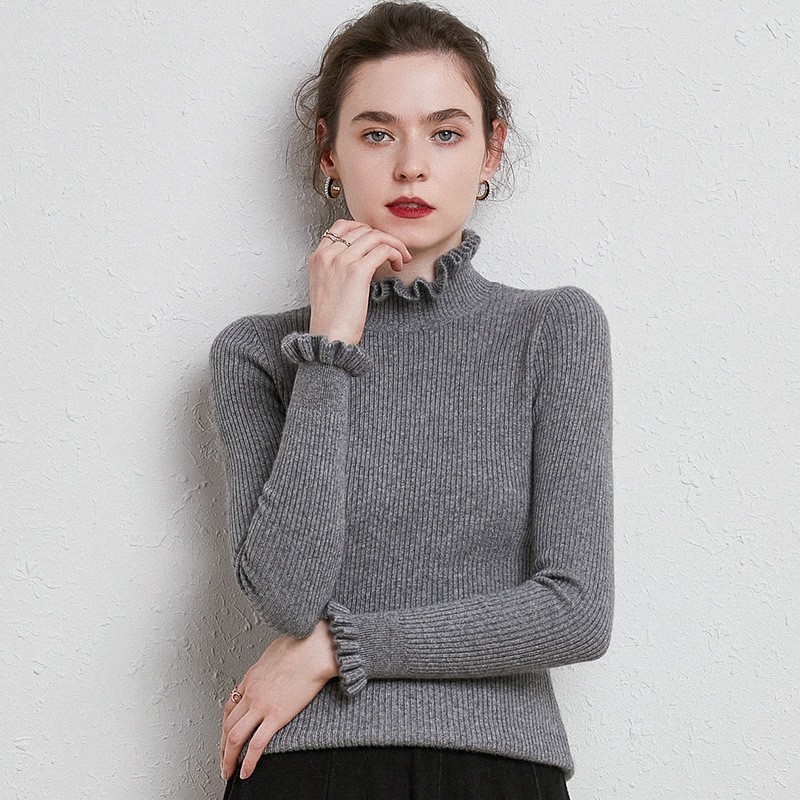 new styles of black fungus lace semi high neck sweater women’s pullover
