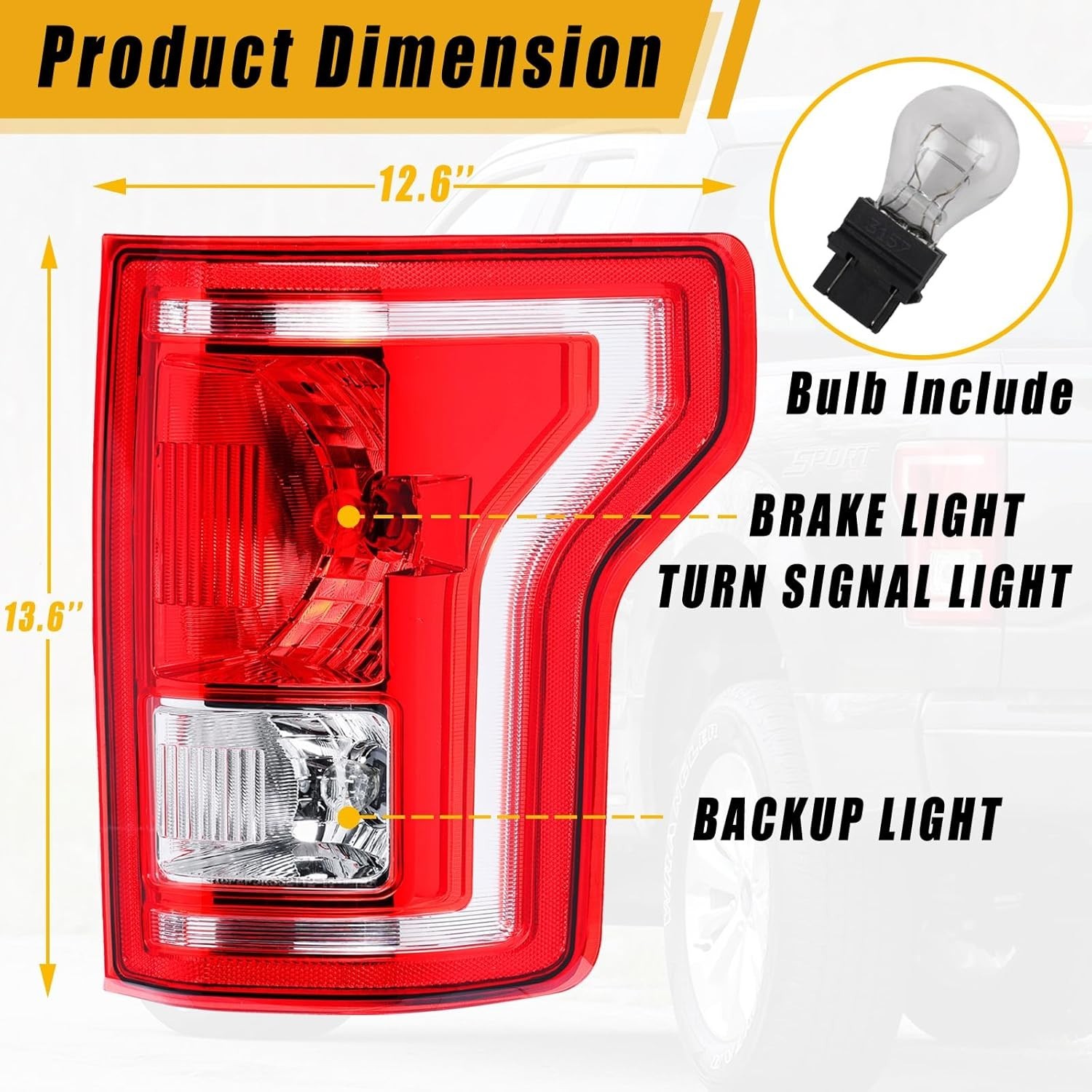 Right Passenger Side Tail Light Compatible With 2015 2016 2017 Ford F150 F-150..