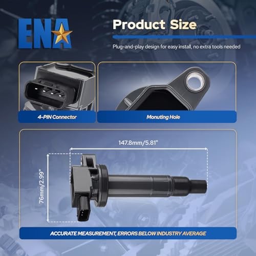 ENA Set of 4 Ignition Coil Pack 1.3L 1.5L L4 Compatible with Scion Toyota