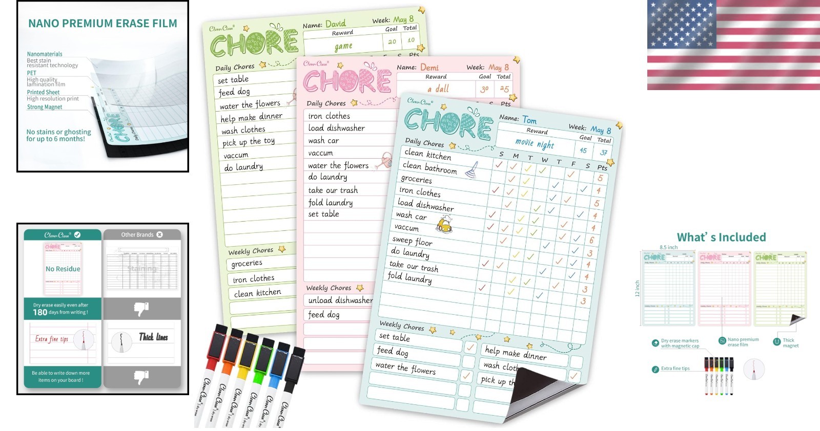 Customizable Magnetic Chore Chart Set – 8.5″x12″ Boards for Kids’ Responsibility