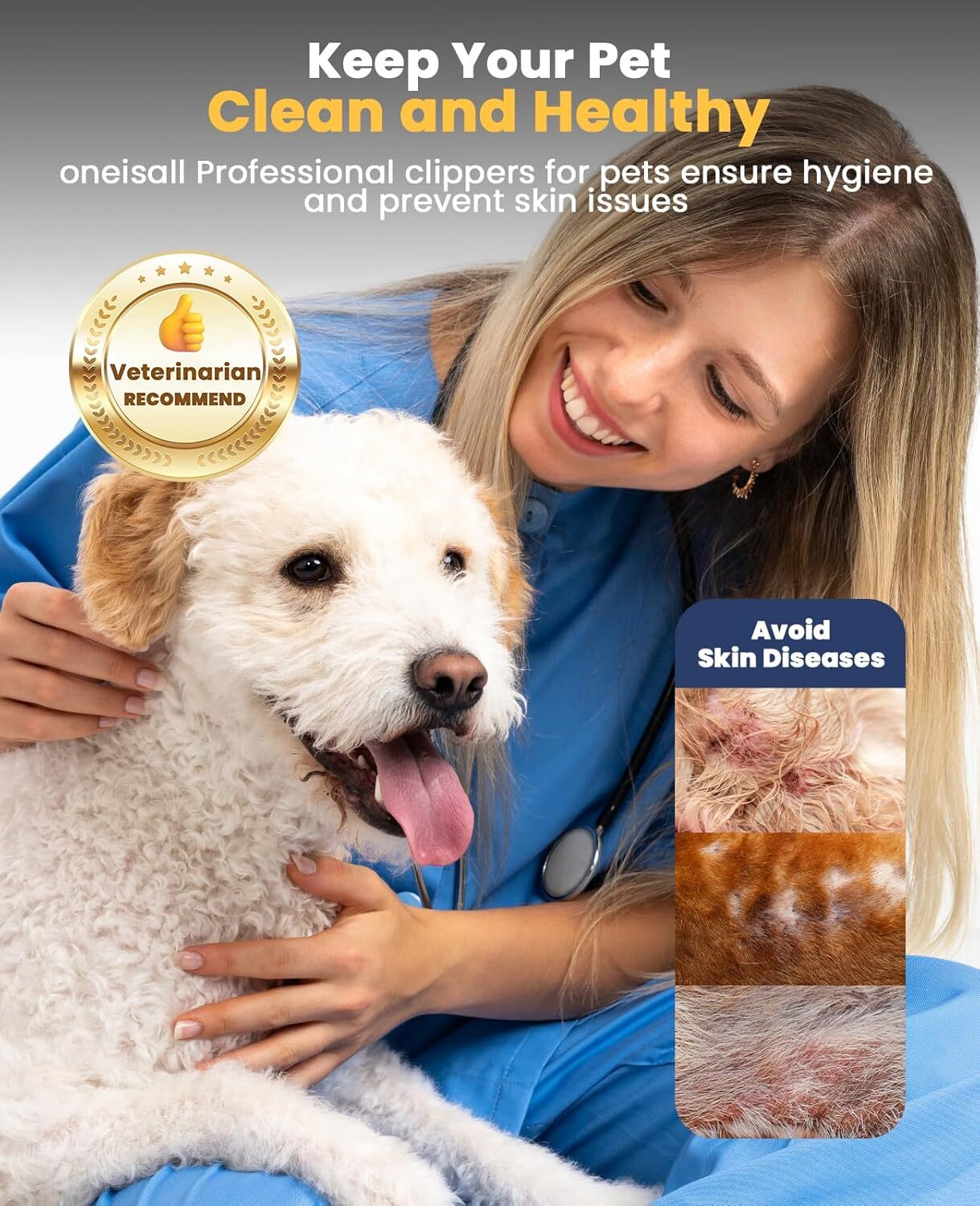 oneisall Pet Grooming Kit for Heavy Thick Hair&Coats/Low Noise Rechargeable