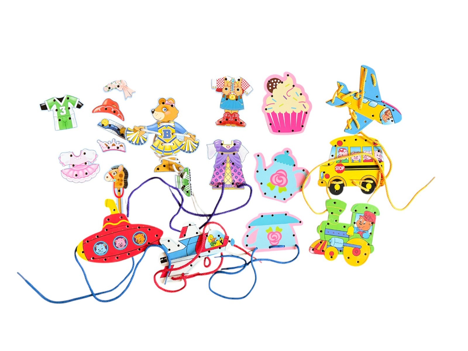 Huge Lot Of Lacing Boards Sewing Cards Lace Up Toy with Laces Educational Fun