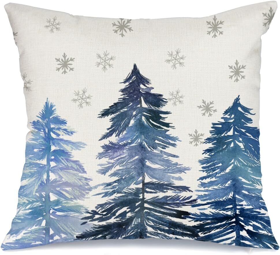 AACORS Christmas Pillow Cover 16X16 Inch Christmas Trees Snowflake Decorations