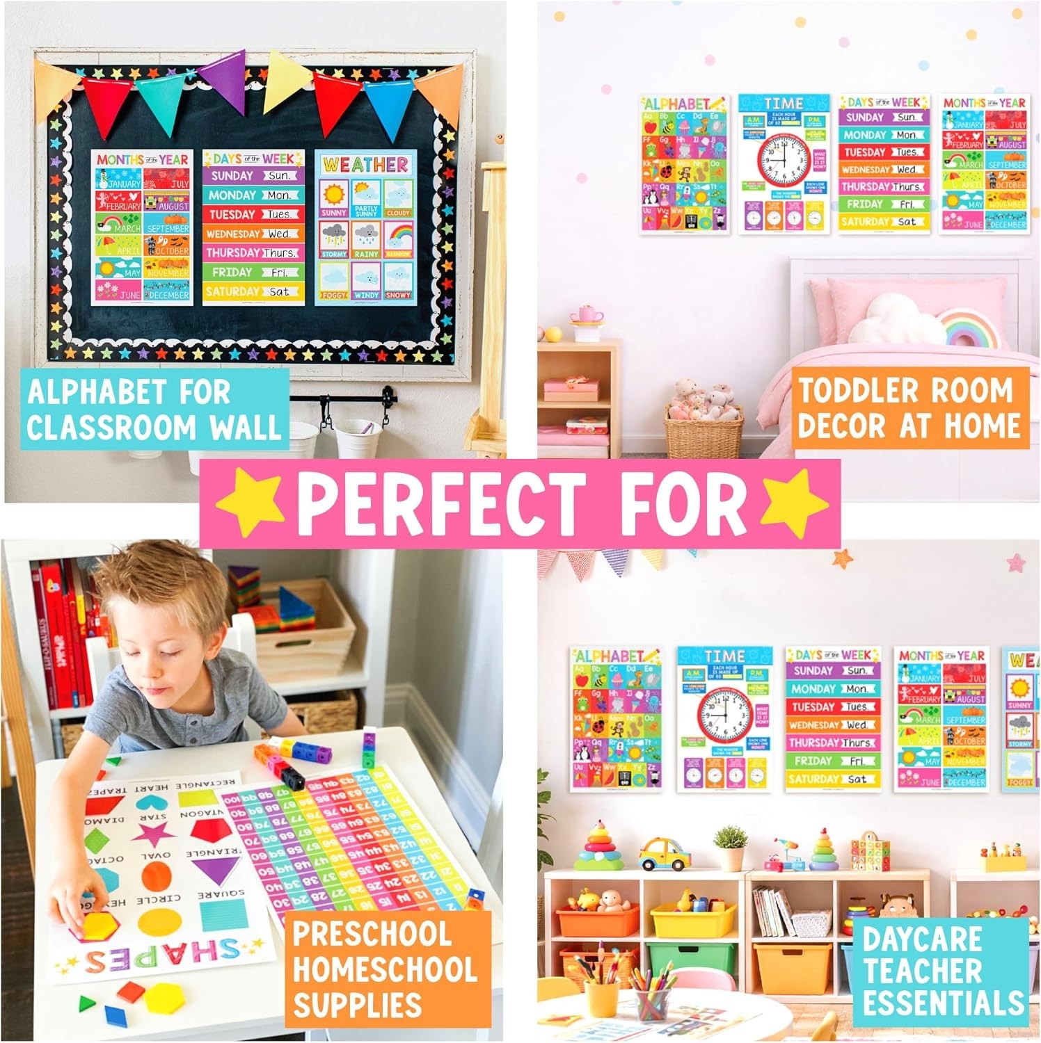 16 Educational Posters for Classroom Must Haves – Laminated Pre-K Posters for…