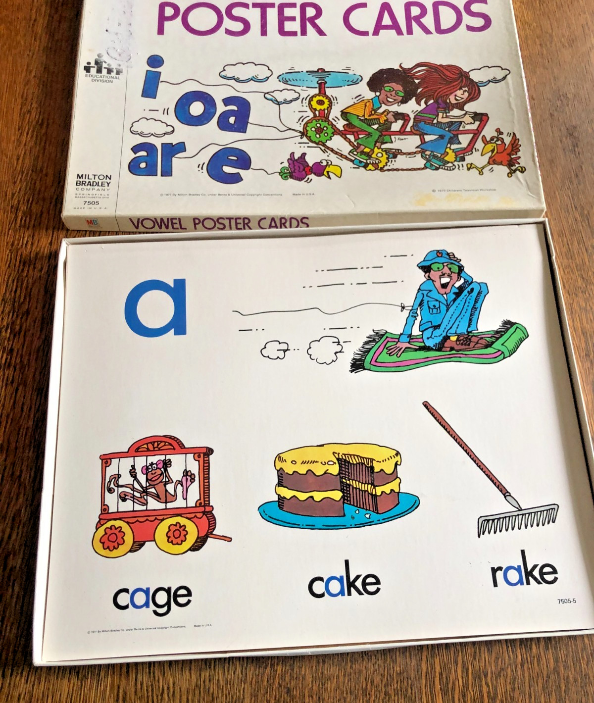 1977 Vintage Electric Company Vowel Poster Cards Groovy Images Bright Large Card
