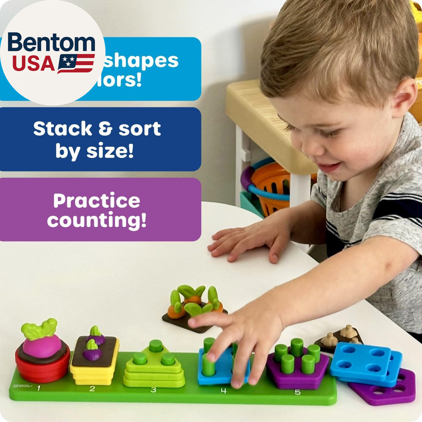 Stacking Shapes Garden, Fine Motor Skills, Stacking and Sorting Puzzle Board, Mo