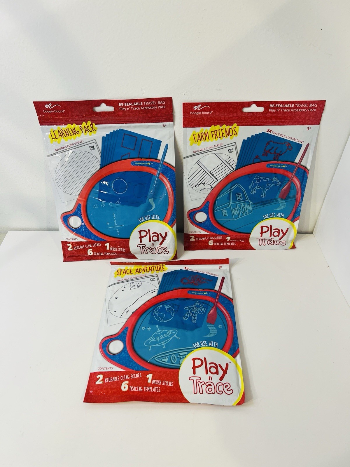 3 Boogie Board Play n Trace Accessory Pack Learning Farm Friends Space Adventure