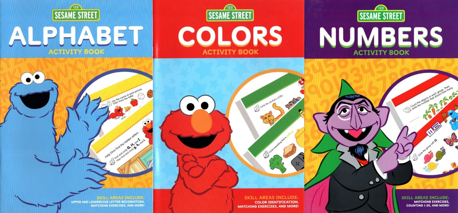 123 Sesame Street Kindergarten Educational Workbooks – Numbers, Colors, Alphabet