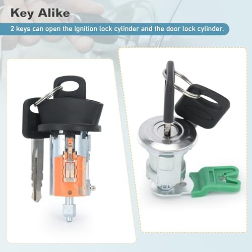 Ignition Switch Door Lock Cylinder Compatible with Keys Fit for Ford Black