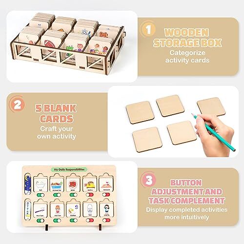 Wooden Visual Schedule for Kids Chore Chart Morning Bedtime Routine Charts fo…