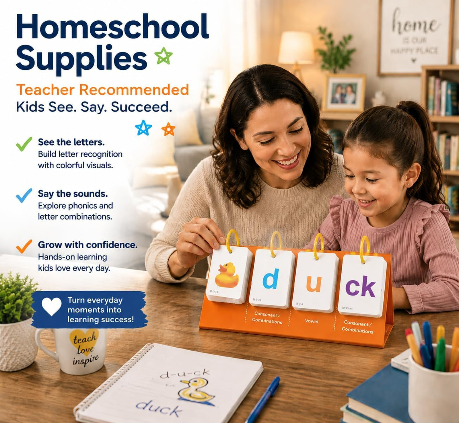 Phonics Flash Cards for Kids 3-8, Sight Words Flash Cards, CVC CVCC CCVC Word