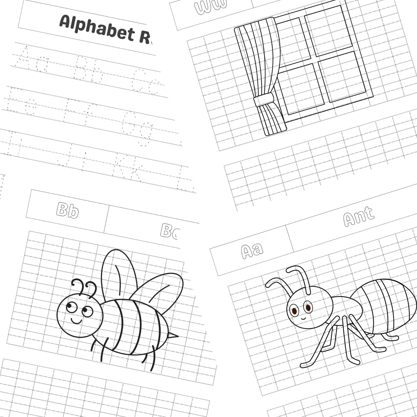 Printable Alphabet Handwriting and Drawing Practice Worksheets for Kids