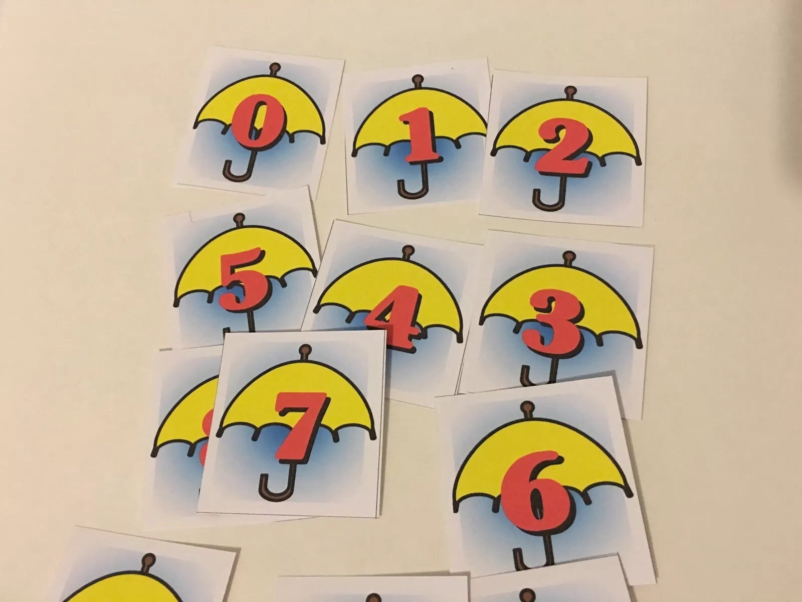 Umbrella – 0-10 Number Cards – Laminated Card Set- Pre-school- Kindergarten