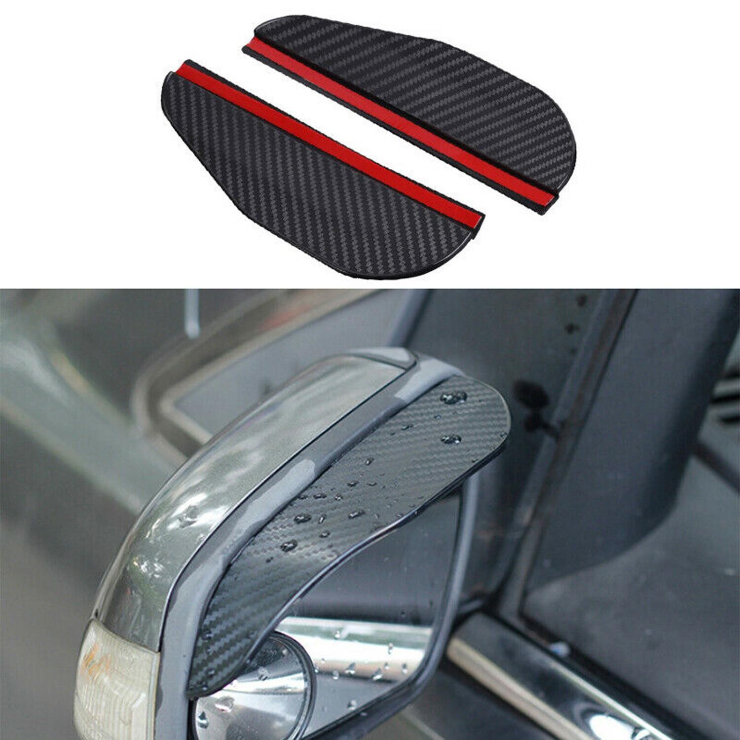 2x Carbon Fiber Black Mirror Rain Visor Guard Cover For Car Exterior Accessories