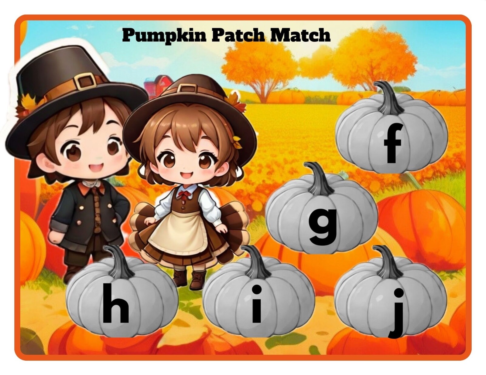 Pumpkin patch Game – Learning Center for Preschool Alphabet – DIY PRINTED