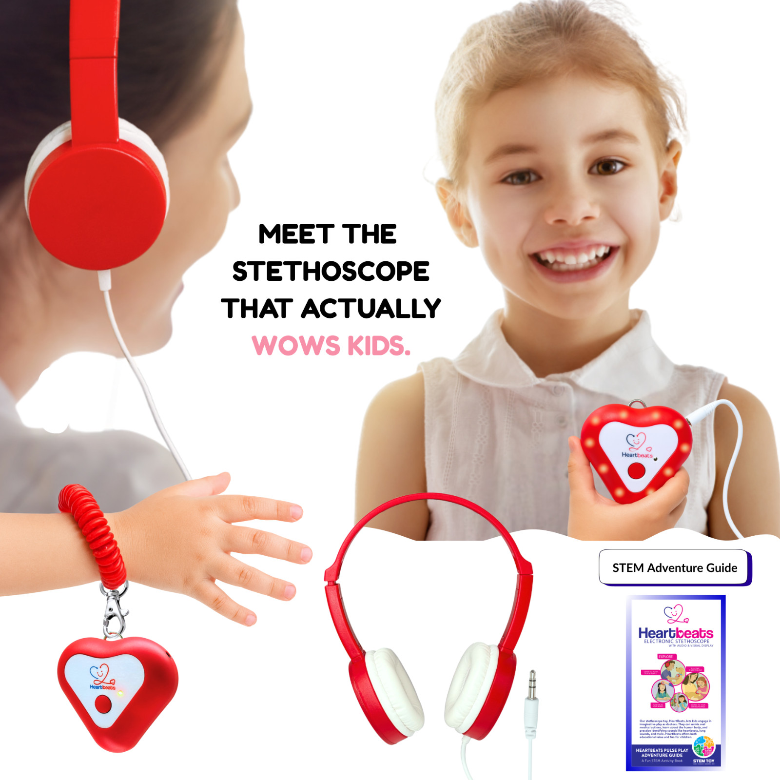Heartbeats Electronic Stethoscope Toy w/ LED Display & 10X Sound Amplification