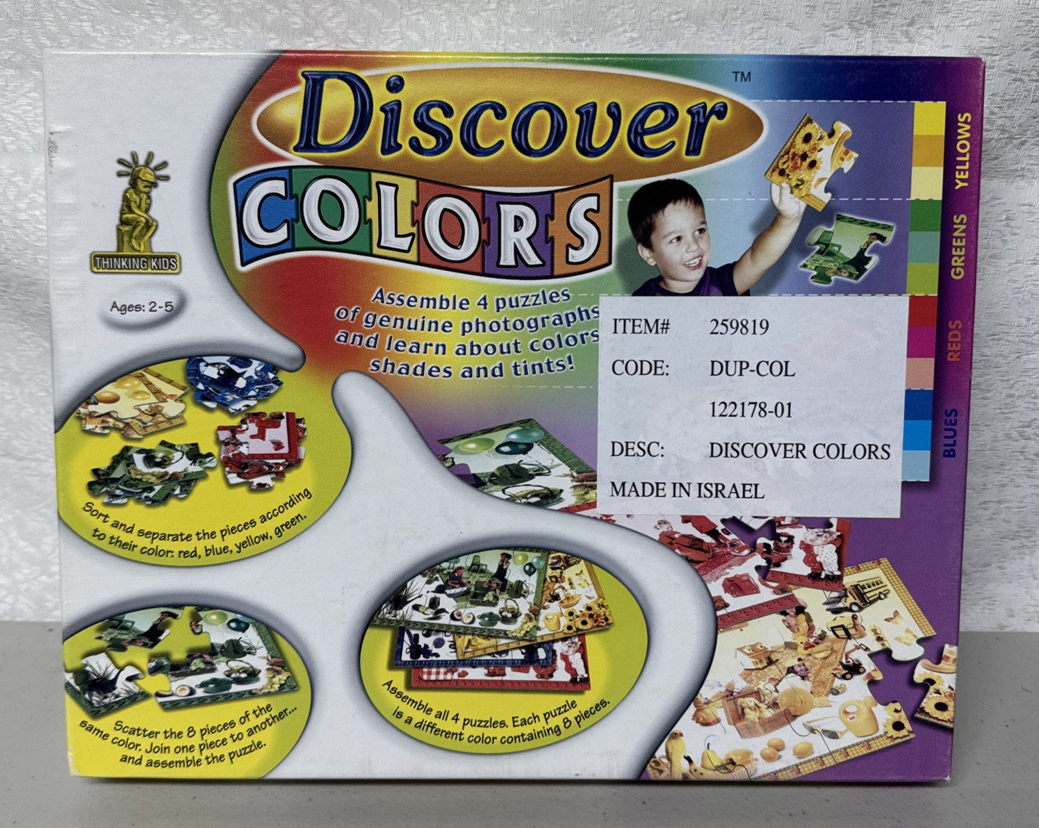 Discover Colors 4 puzzles learn about colors & shapes Ages 2-5 Israel Complete
