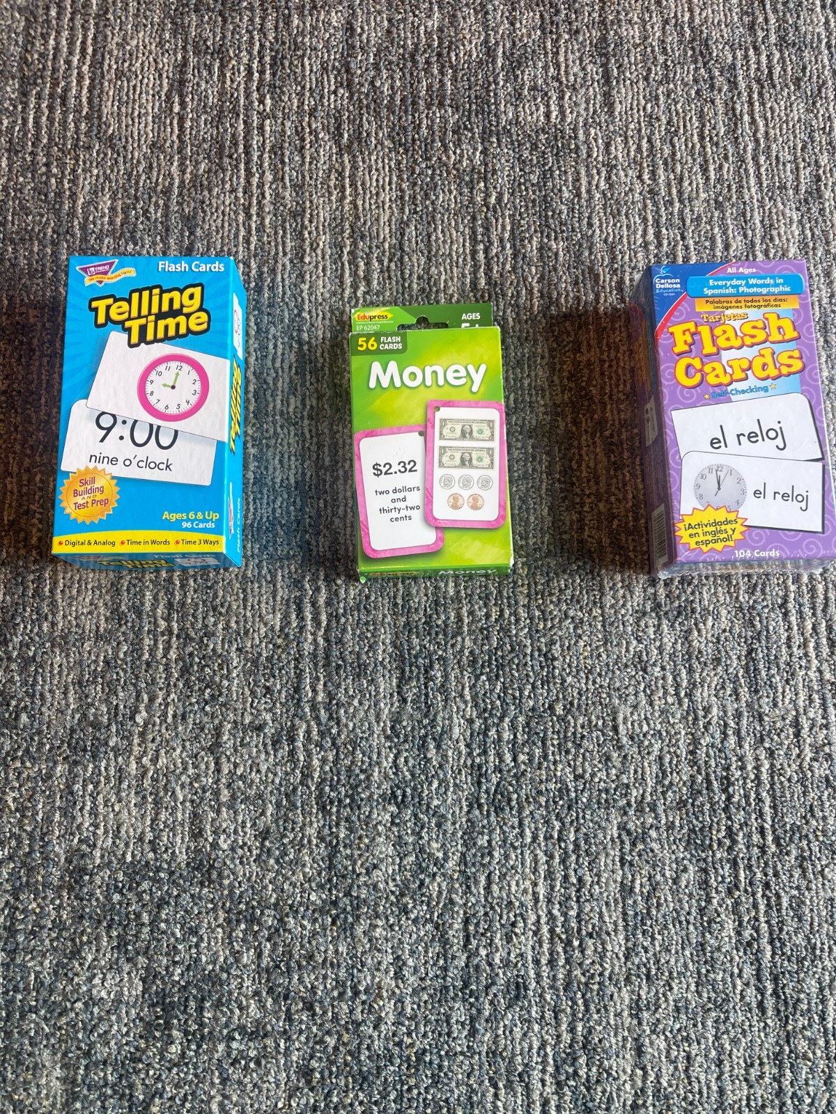 Educational flash cards-Learn Time, Money and Spanish