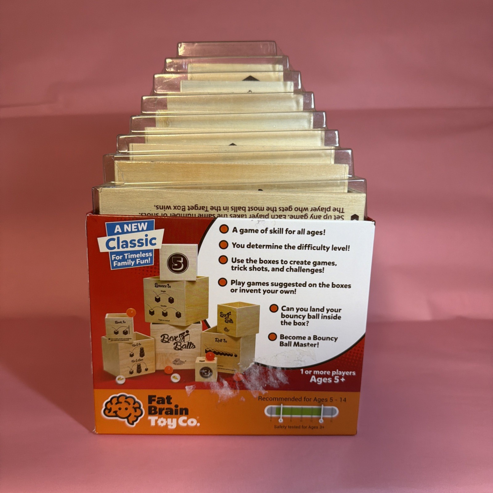 NEW! BOX & BALLS FAT BRAIN TOY COMPANY LEARN TO DO TRICK SHOTS SKILL GAME AGE 5+