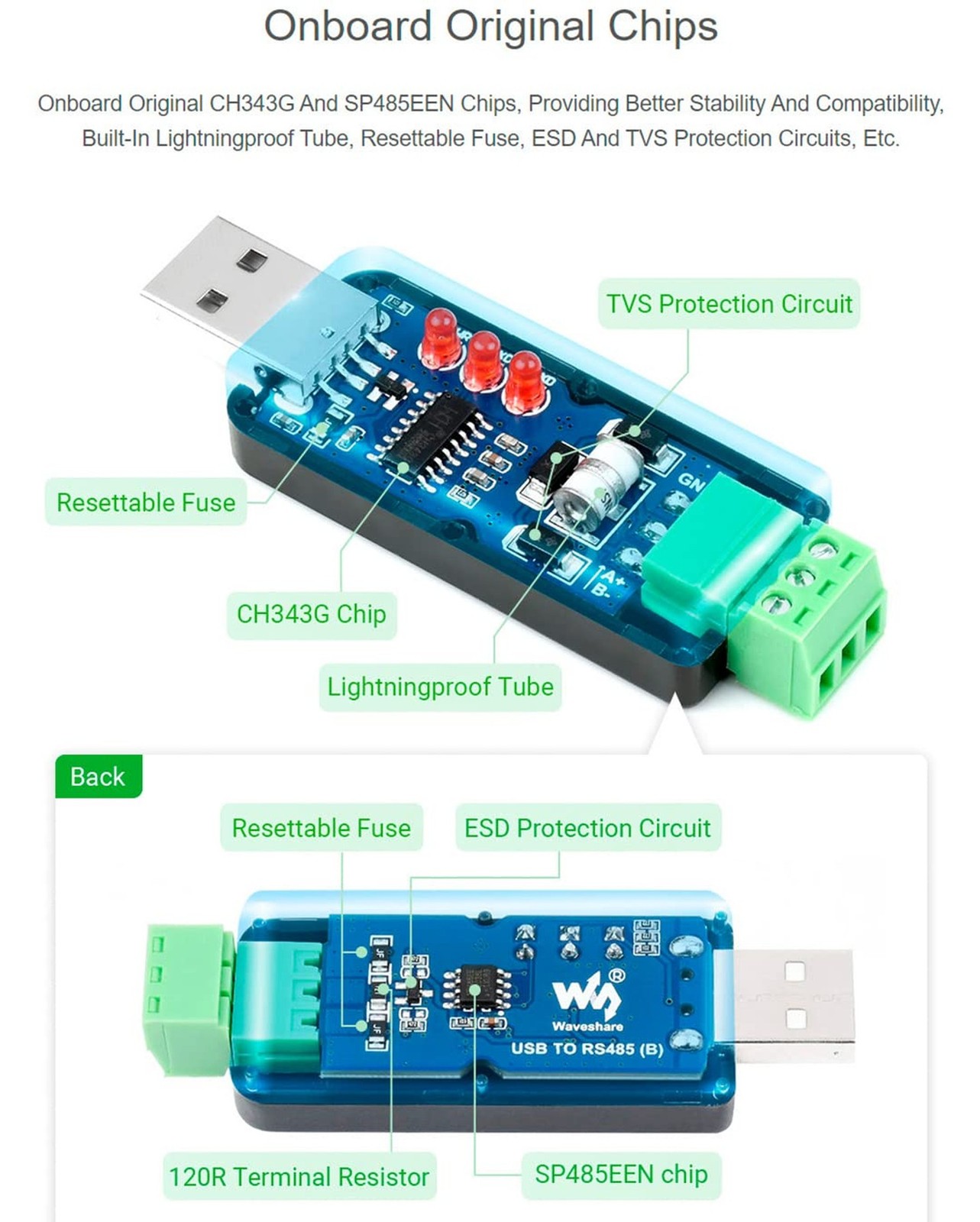 Industrial USB to RS485 Bidirectional Converter Onboard CH343G Chip, Multi-Pr…