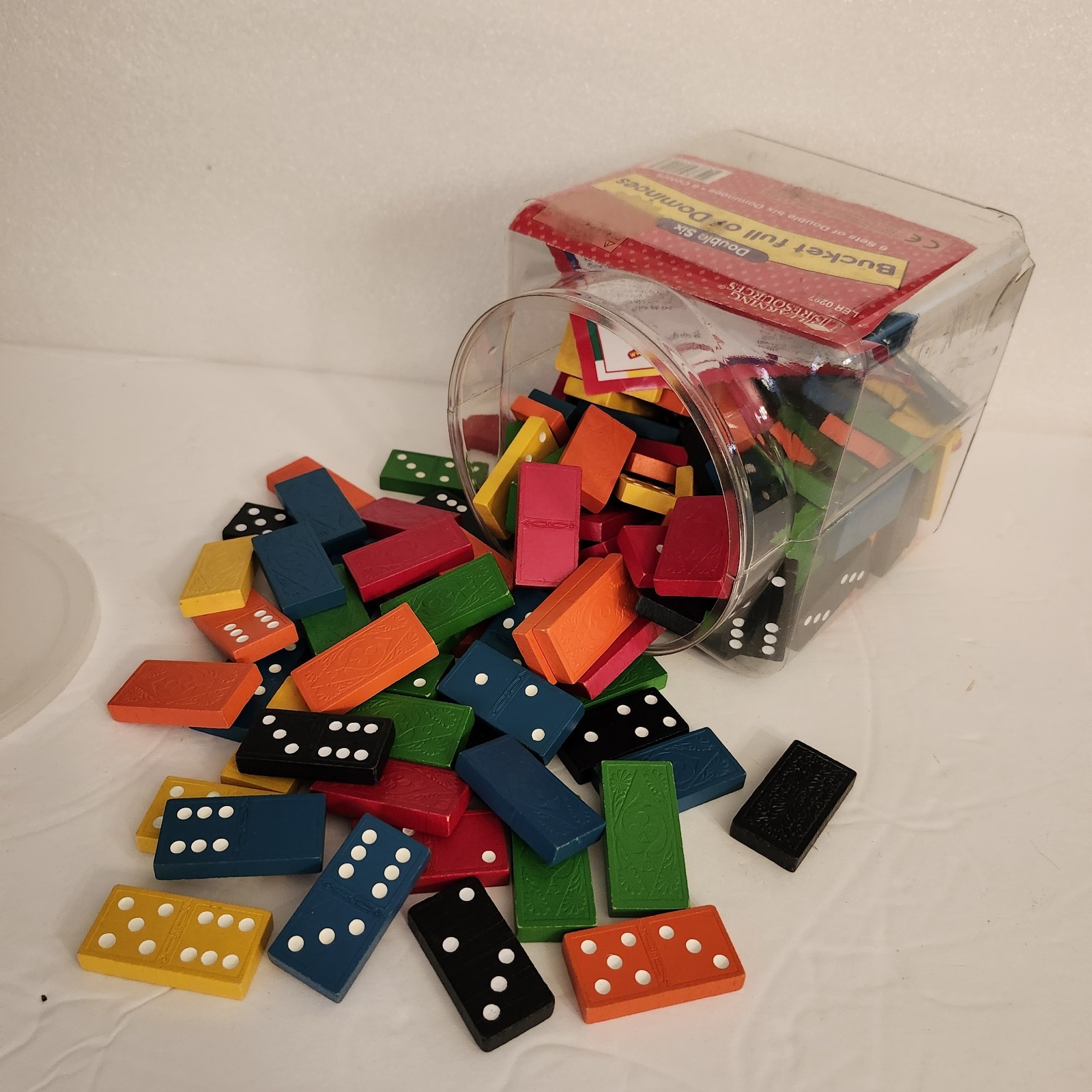 Vtg Bucket Full Of Dominoes By Learning Resources Complete 6 Sets 6 Colors