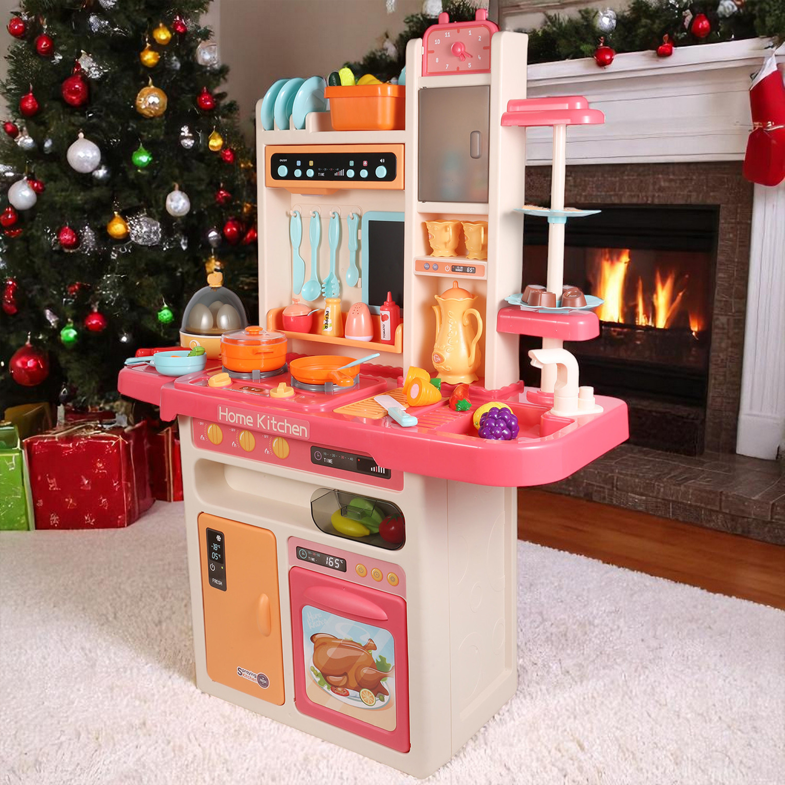 Kids Deluxe Kitchen Cooking Playset with Steam & Water Effects – 65 Accessories
