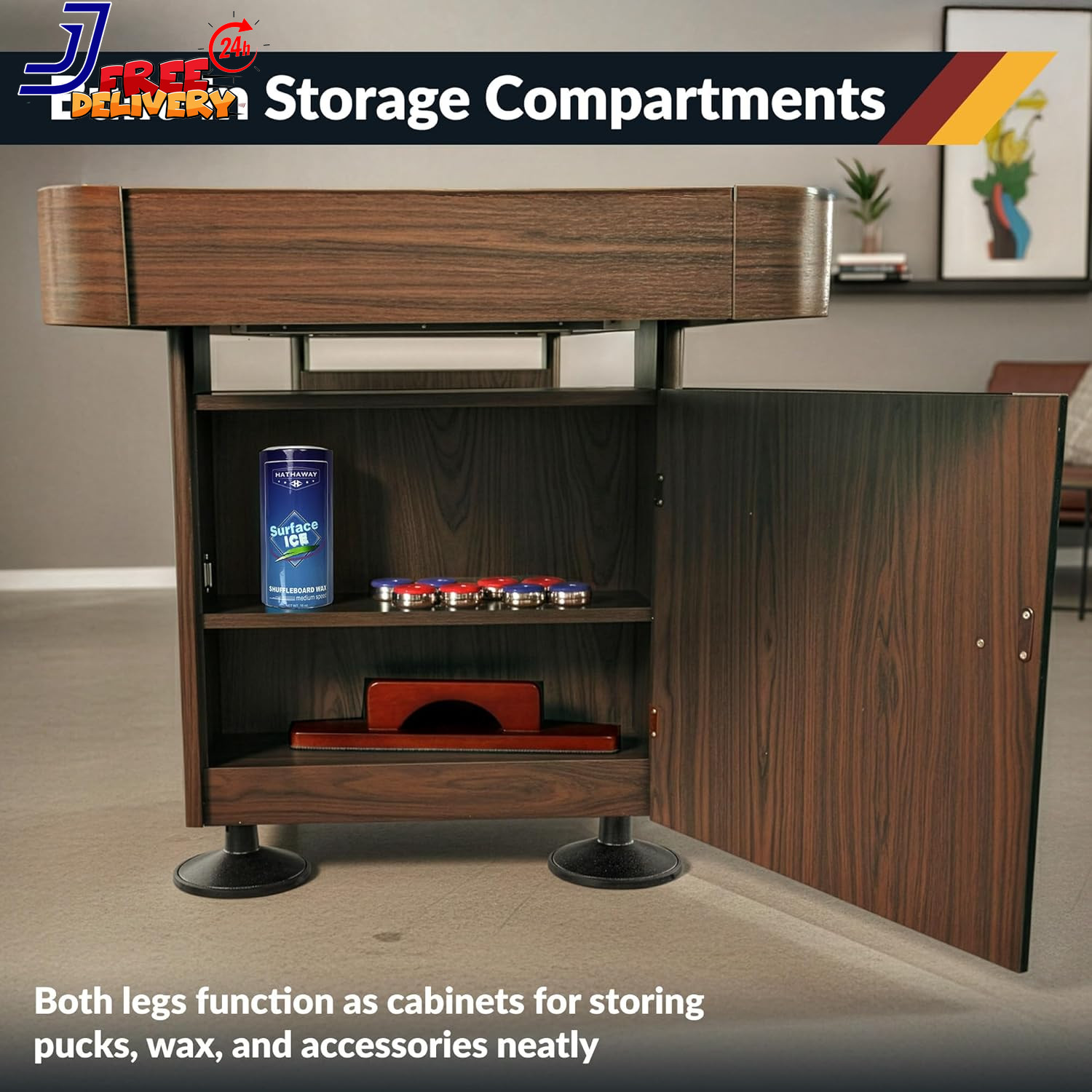 Challenger Shuffleboard Table for Family Arcade Game Room with Poly Coated Playf