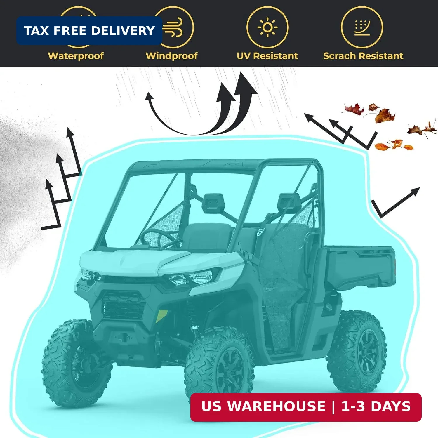 Kemimoto UTV Cover, All-Weather Protection UTV Cover Two Seater Compatible with