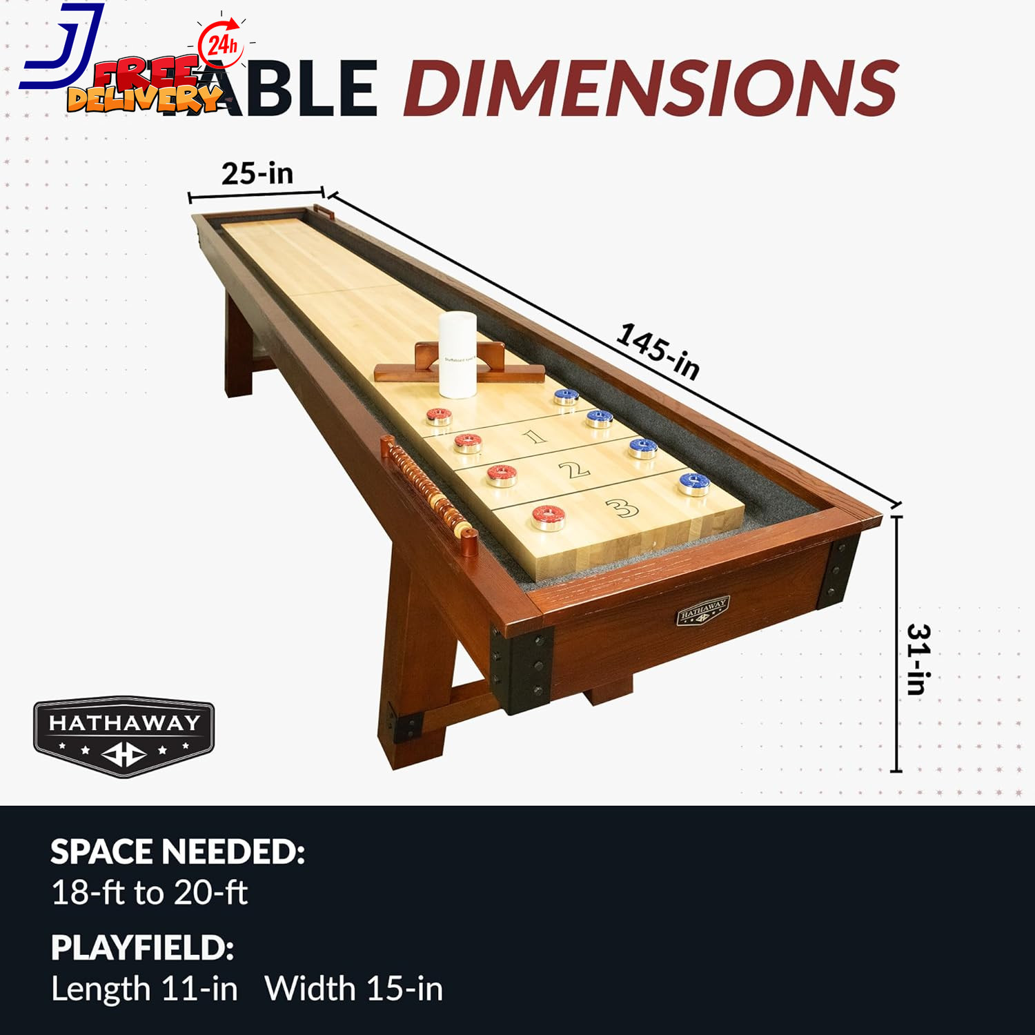 12 Ft Shuffleboard Table for Family Arcade Game Room with Poly-Coated Playfield