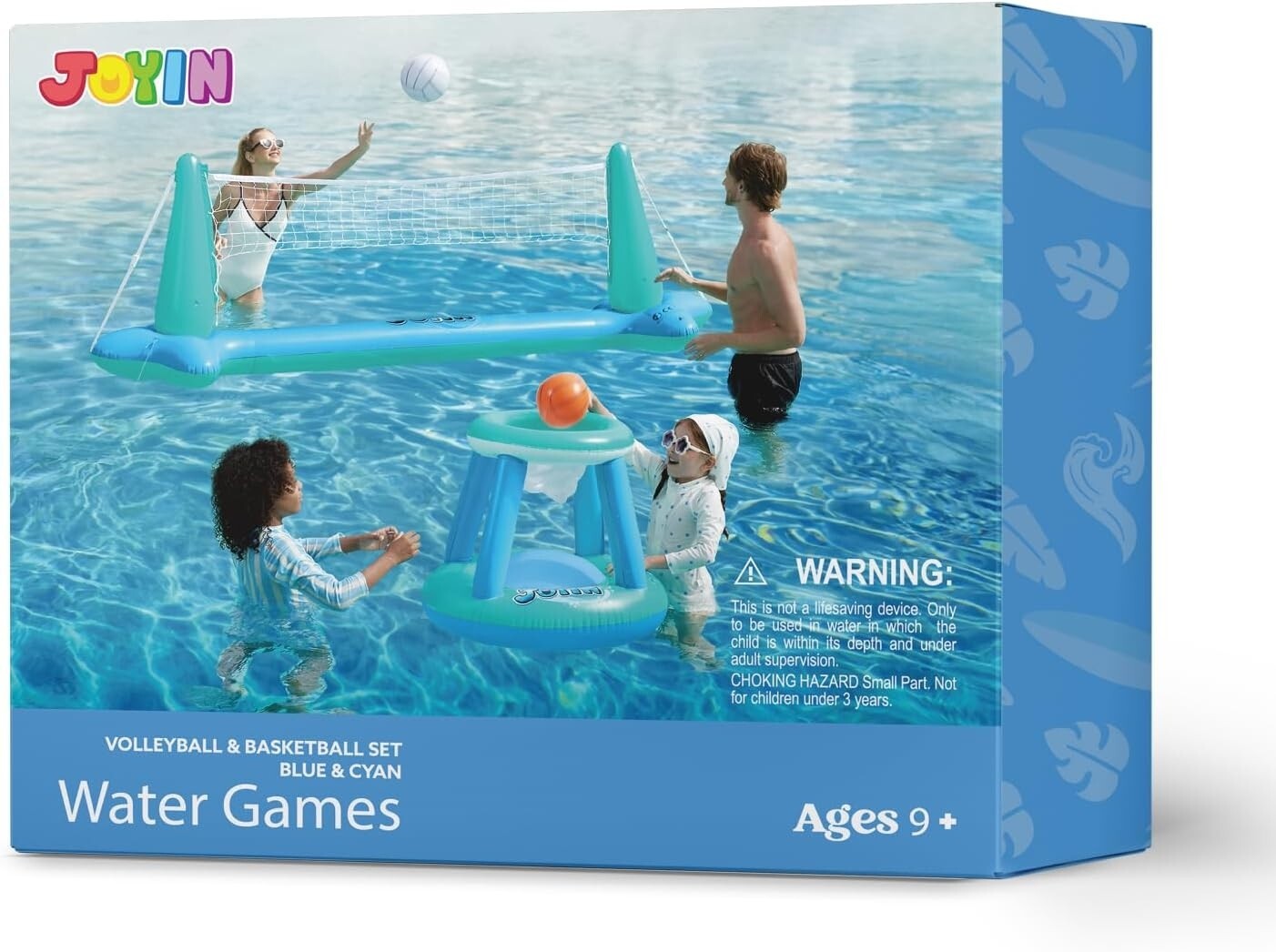 JOYIN XL Inflatable Pool Float Set, 125” Volleyball Net & Basketball Hoops,