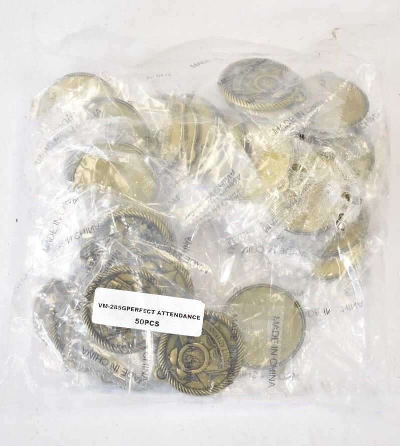 Lot Of 50 Perfect Attendance Award Medal Trophy Copper Gold 2″ Dia VM-285