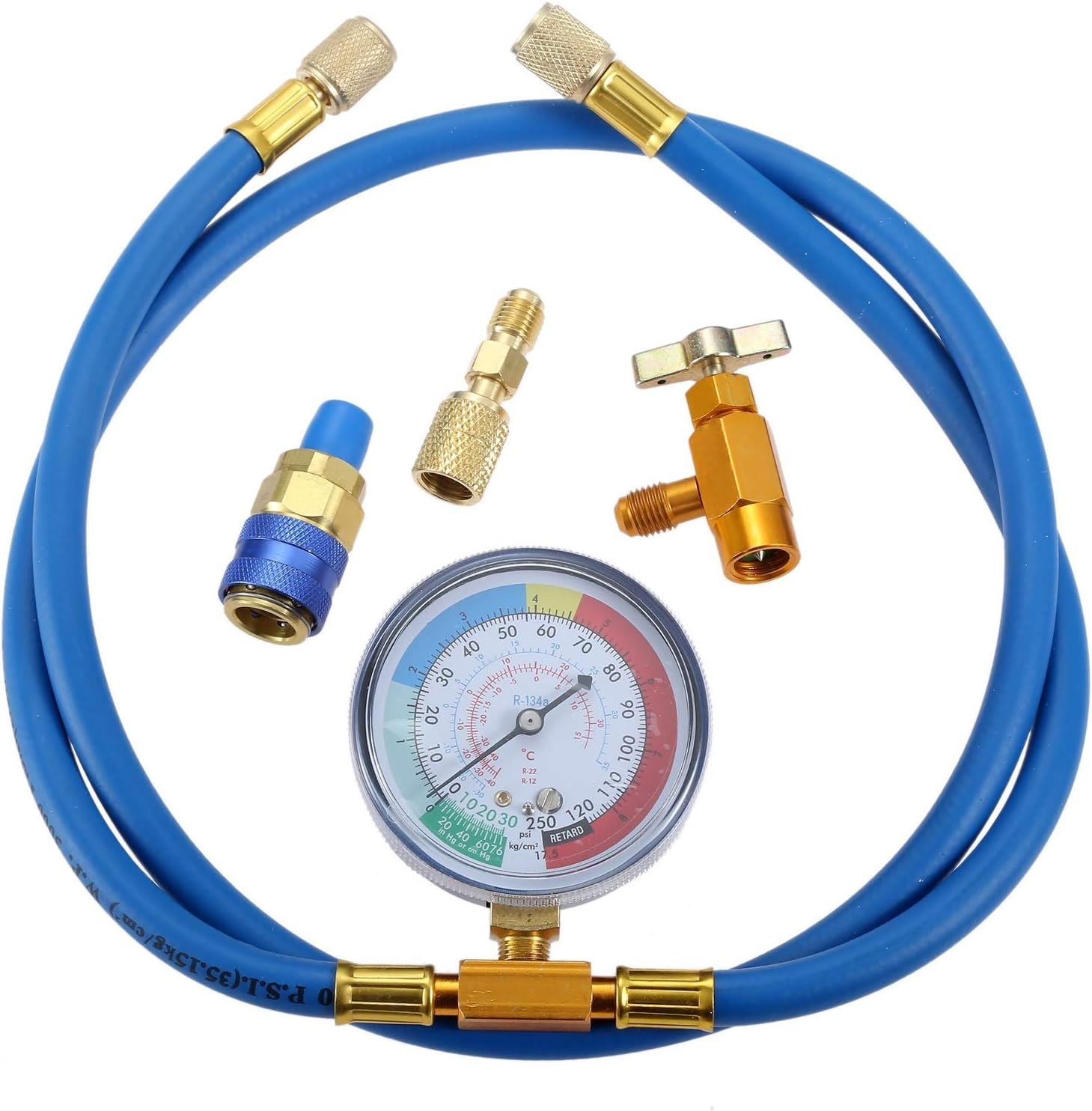 R134A Recharge Hose Kit with Gauge, 59” AC Refrigerant Recharging Hose with …
