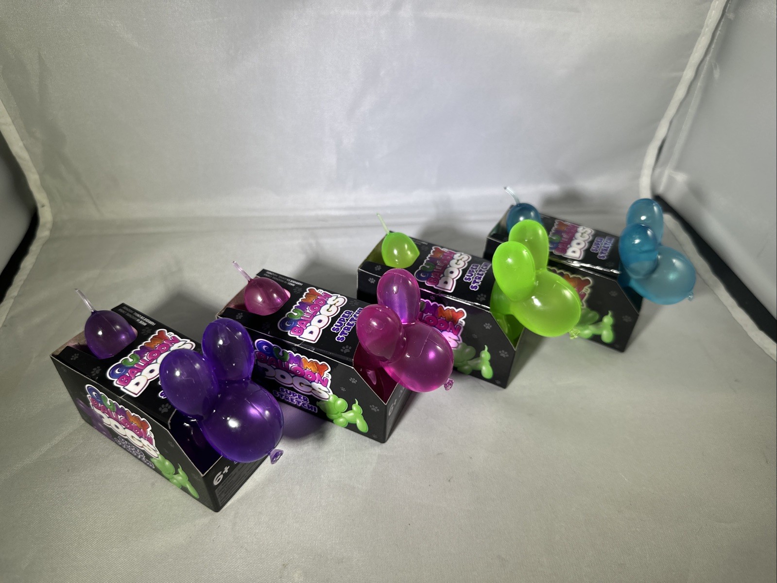 Gummy Balloon Dogs Super Stretchy Toy Blue Pink Purple Green Set Lot Of 4 Needoh