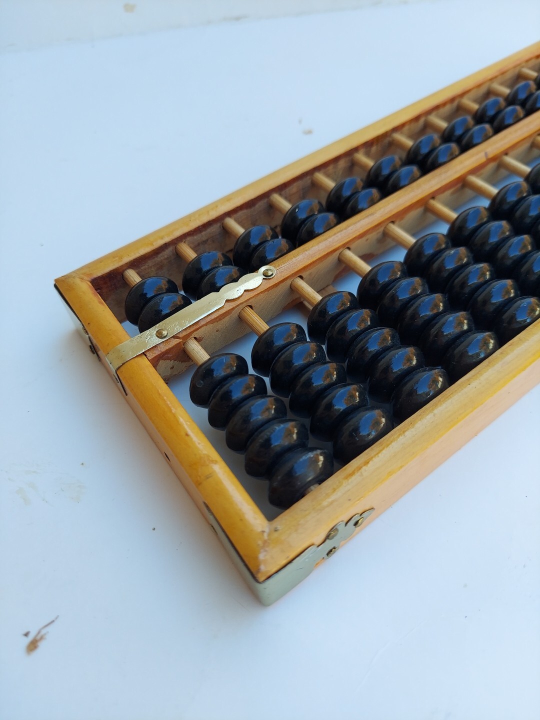 Vintage Abacus 13 Column Wood Calculator 7 Bead Rows 9½ X 4″ Metal Corners