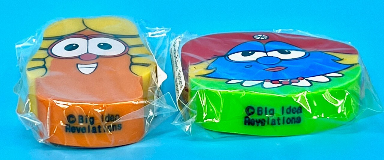 Vtg Veggie Tales Jumbo Erasers & Pencil Big Idea Laura Blueberry Larry-Boy NEW