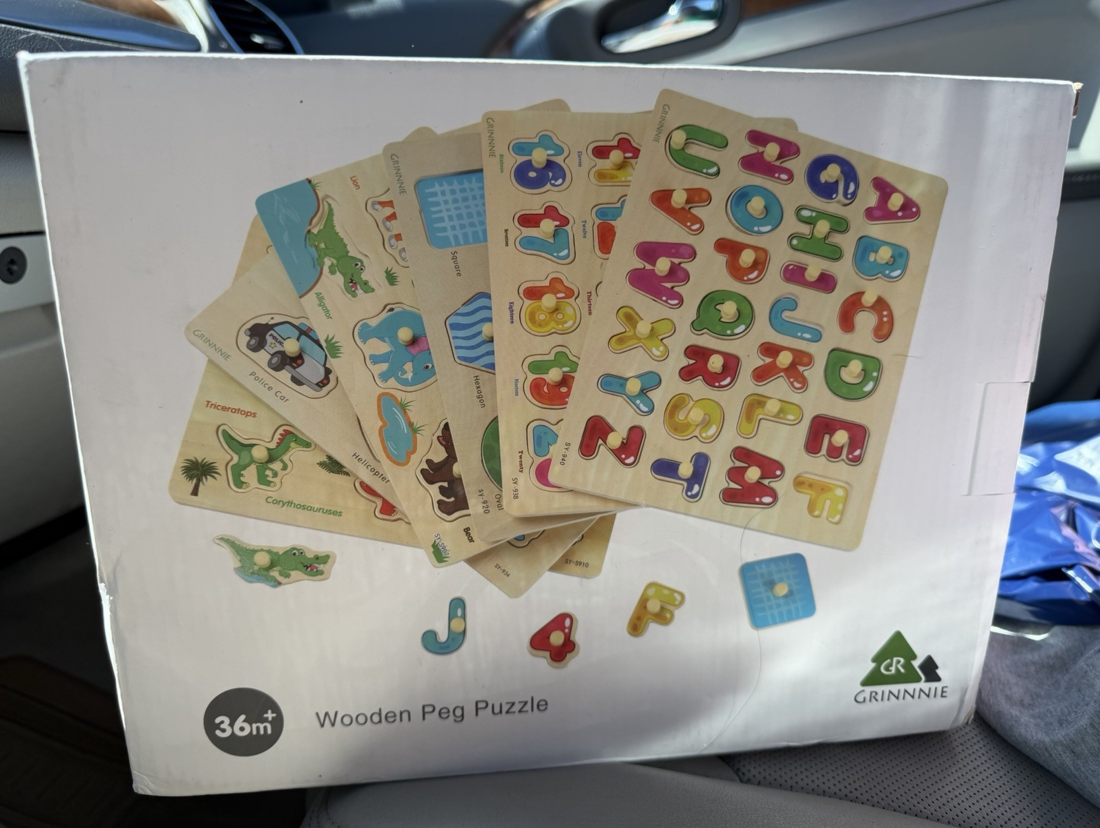 GRINNNIE Wooden Alphabet Letters Peg Puzzle, Multicolor, Age 1-2 Years