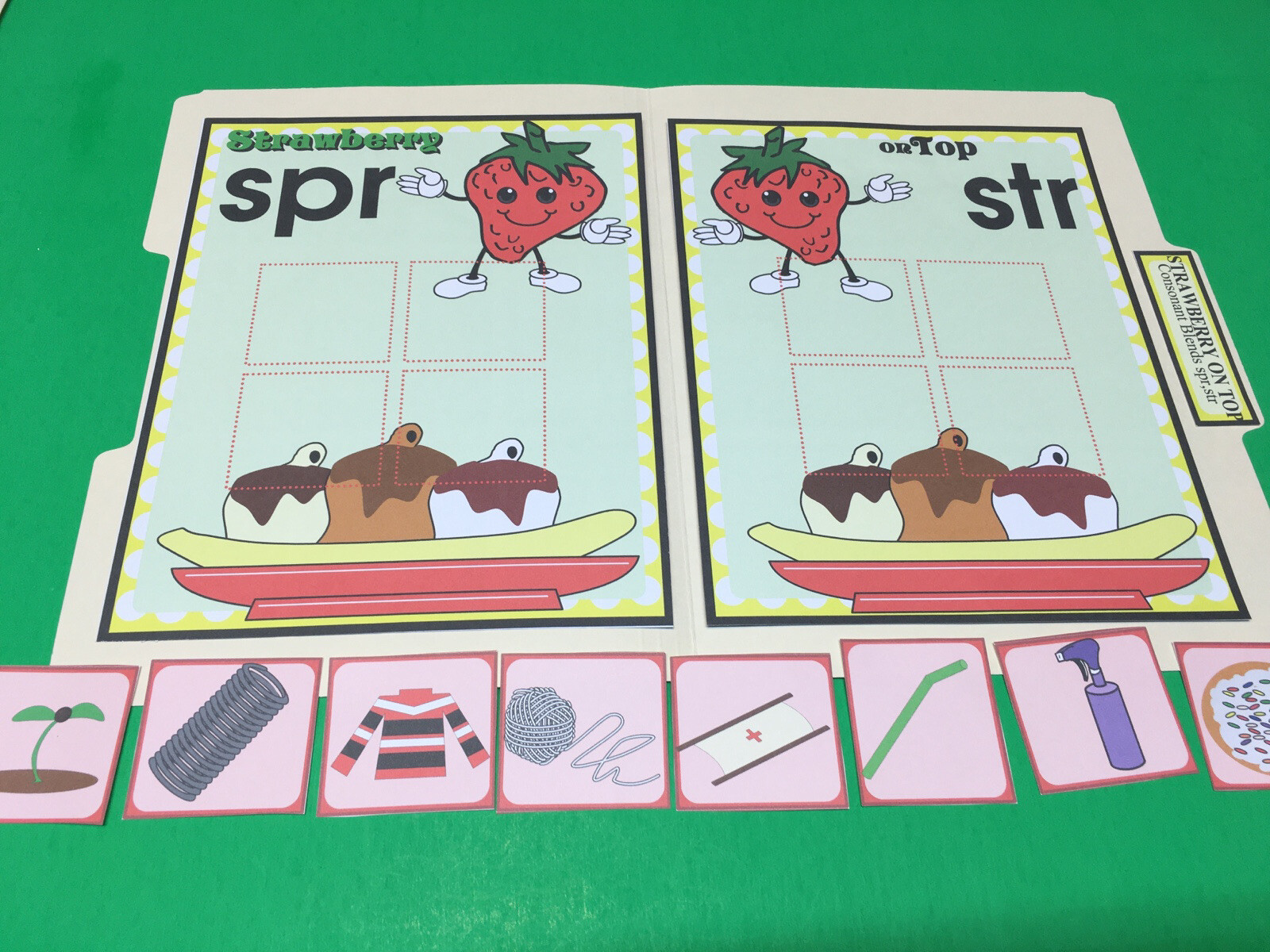 Strawberry On Top – Phonics Spr / Str – DIY File Folder game – Printed / Uncut