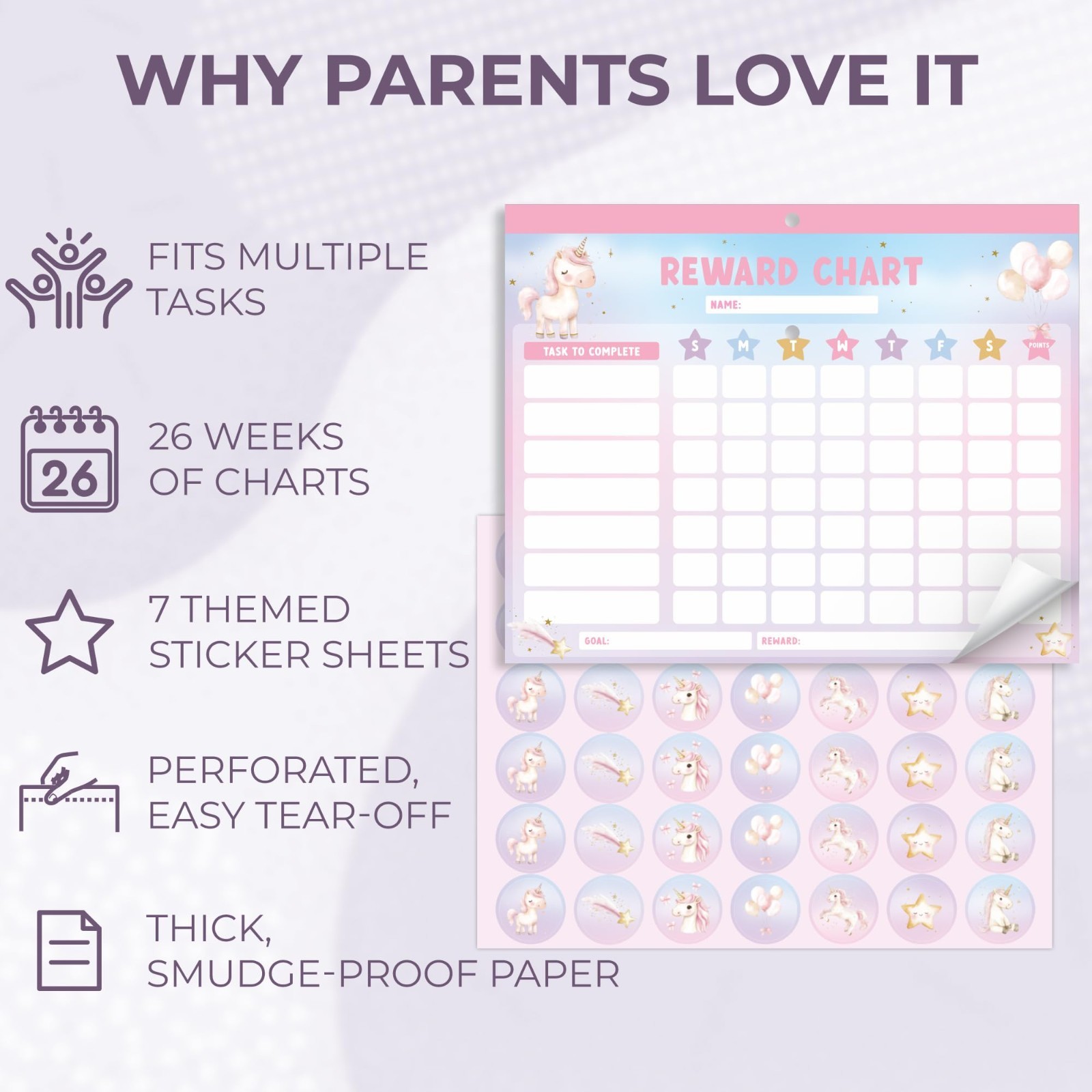 Magnetic Reward Chart for Kids – Motivational Chore Chart with Stickers, Unicorn