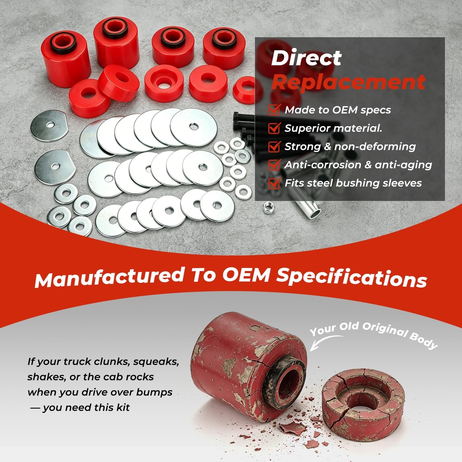 Polyurethane Body Mount Bushing Kit for 1980-1998 F-150/F-250/F-350 (2WD/4WD)…