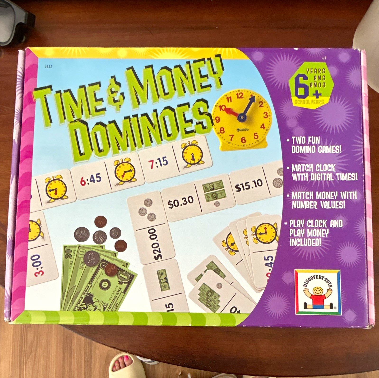 Discovery Toys Time & Money Dominoes Math Game Set w/ Play Money & Clock