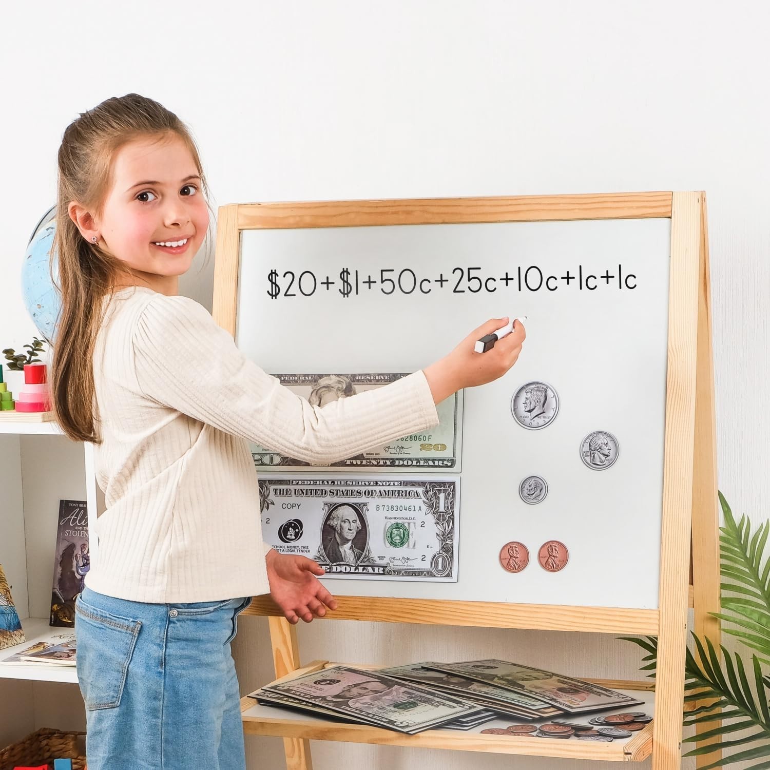 Jumbo Magnetic Play Money Set 57 PCS Educational Toy for Kids Classroom Learning