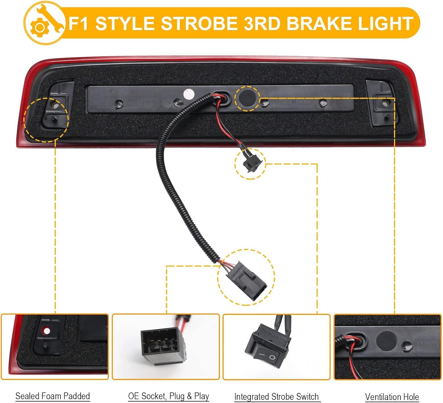 Ram 1500 3rd Brake Light LED Strobe F1 Style Red Flash Cargo Lamp