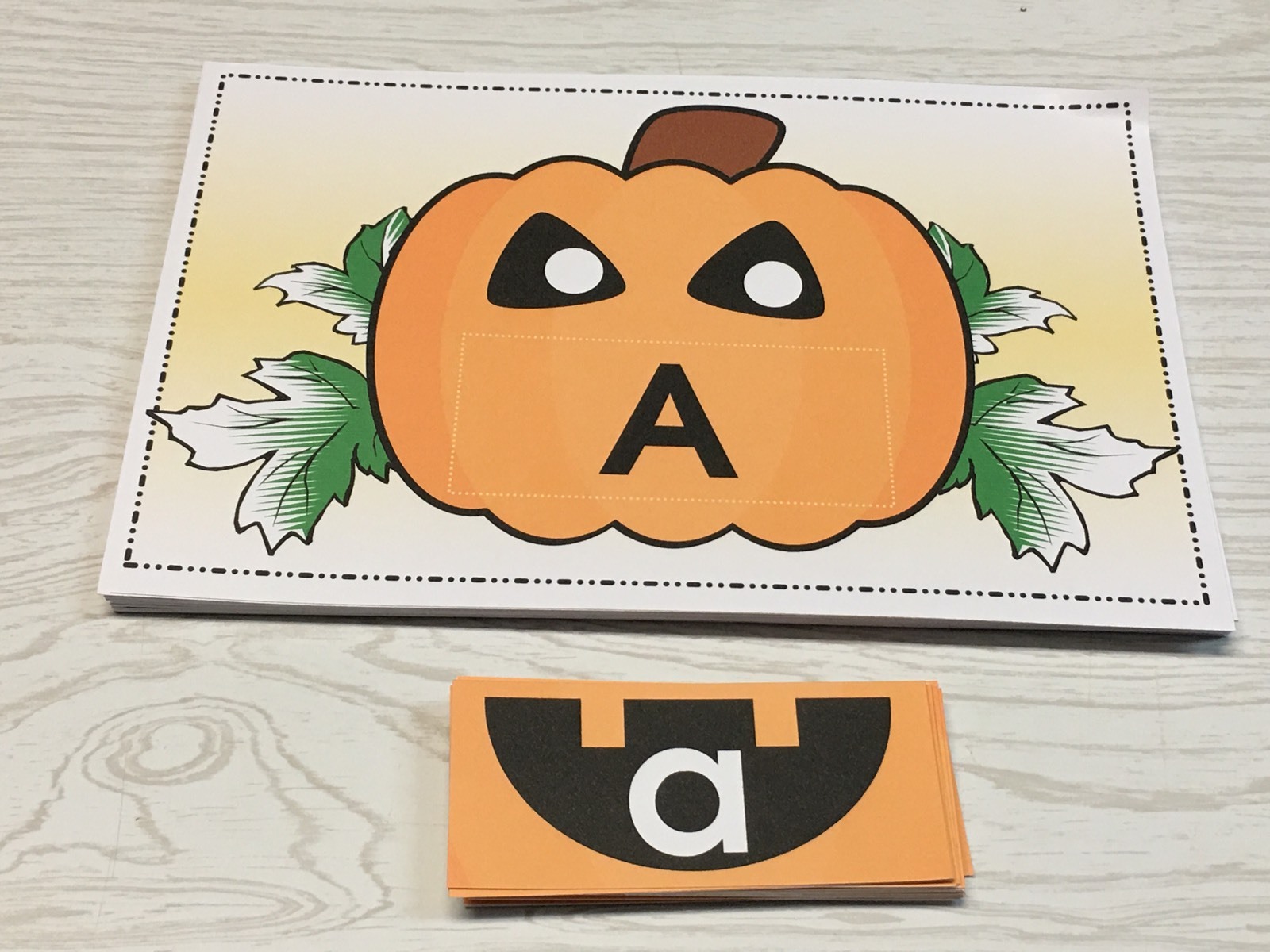 Jack O Lantern – Uppercase Lower case Match Pumpkins – Laminated Activity Set
