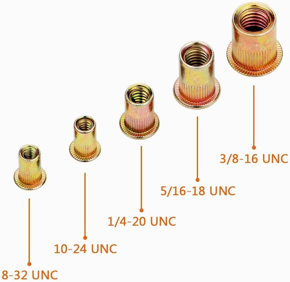 Rivet Nut, 105PCS Assort 8-32UNC 10-24UNC 1/4″-20UNC 5/16″-18UNC 3/8″-16UNC C…